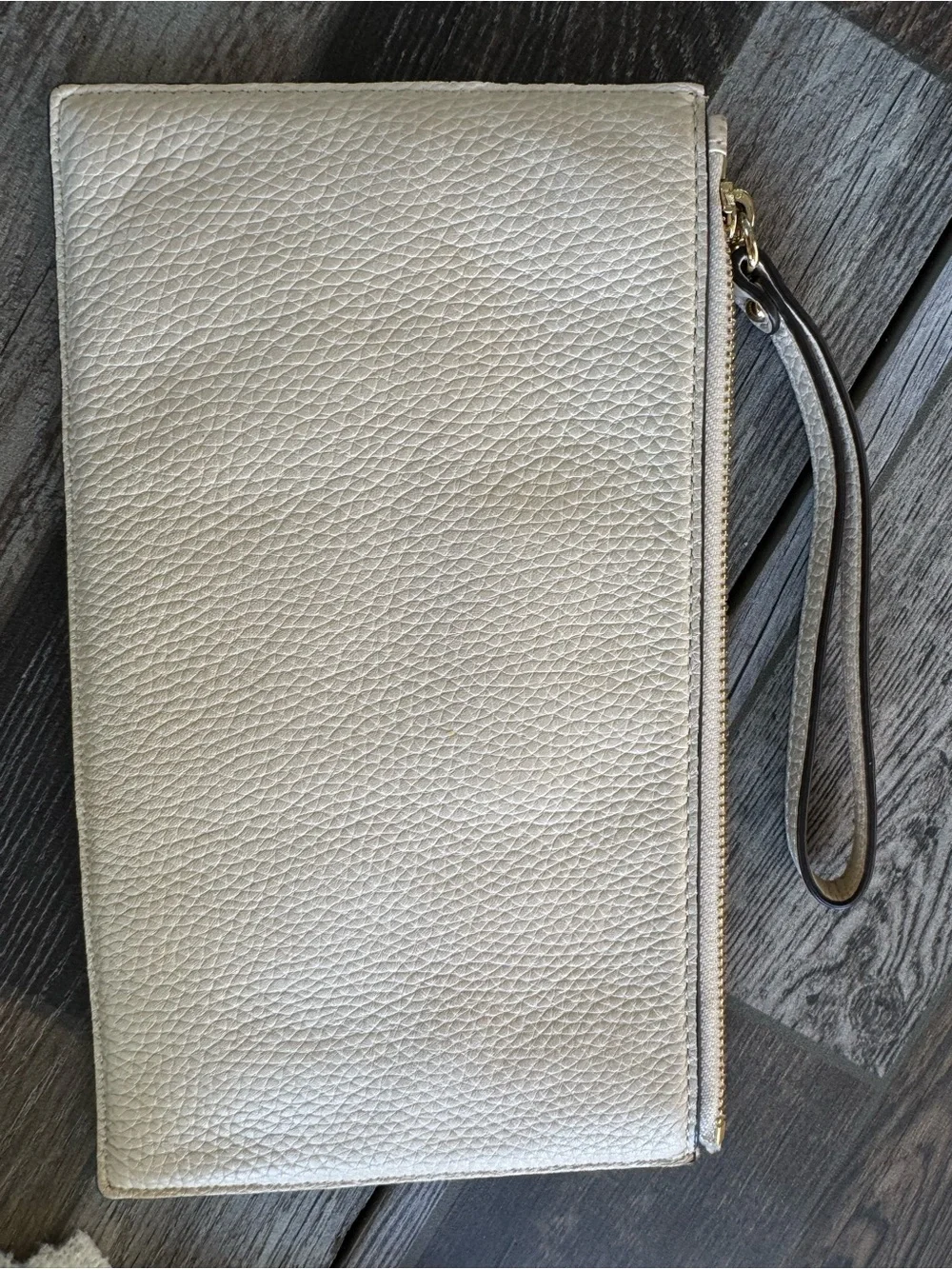 Michael Kors Light Beige Leather Wallet/Wristlet with Gold Zipper